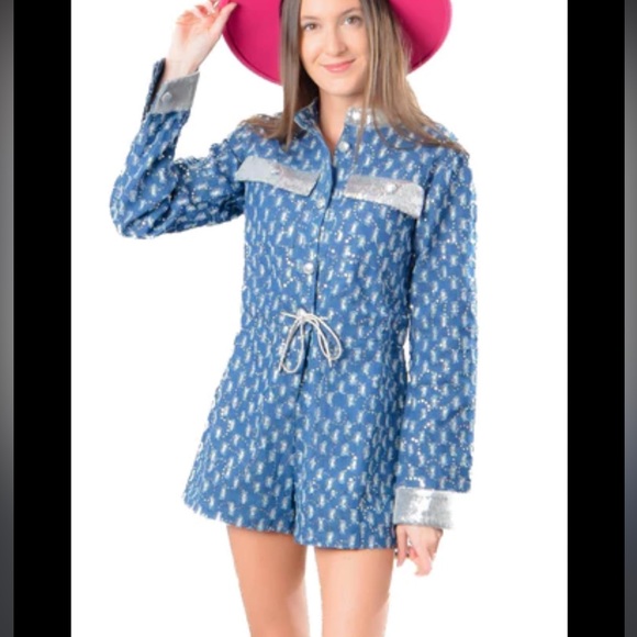NWT Queen of Sparkles denim romper - Picture 2 of 4